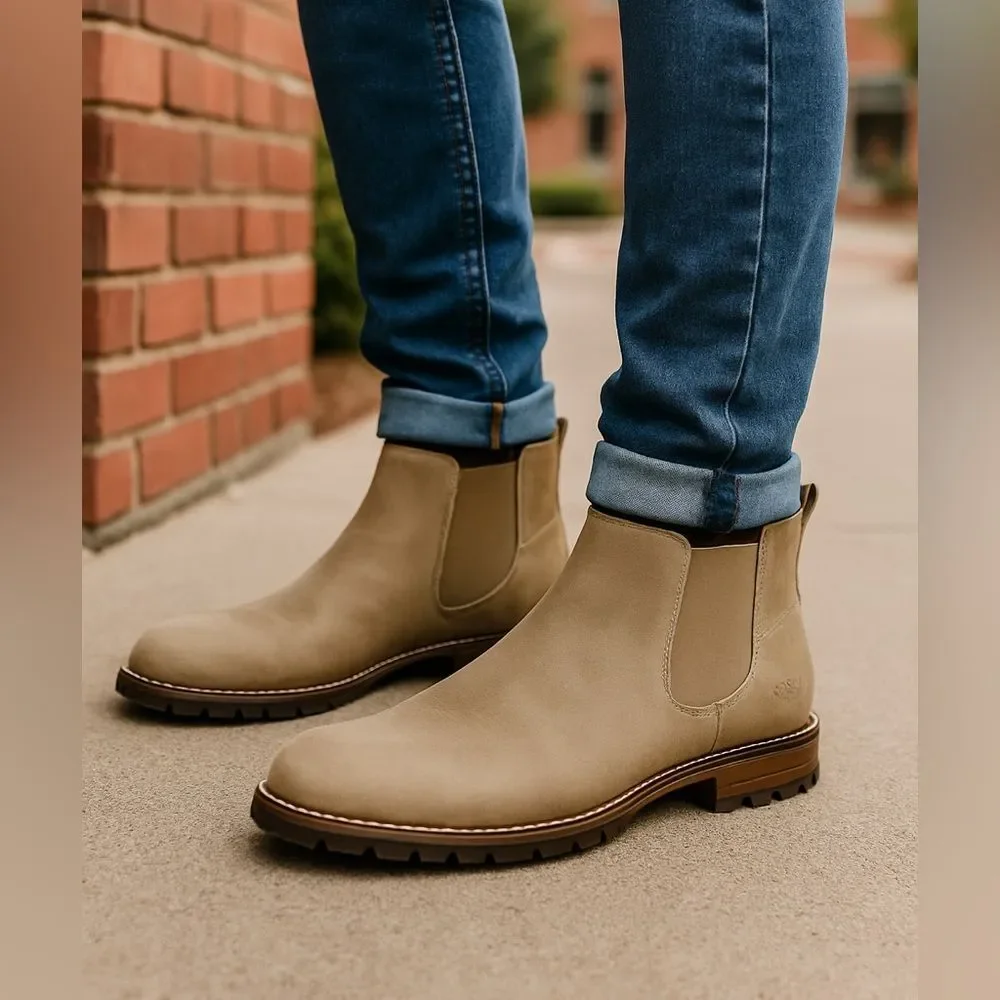 BKE Men’s 12 Tan Leather Chelsea Boots Lug Sole Pull On Casual